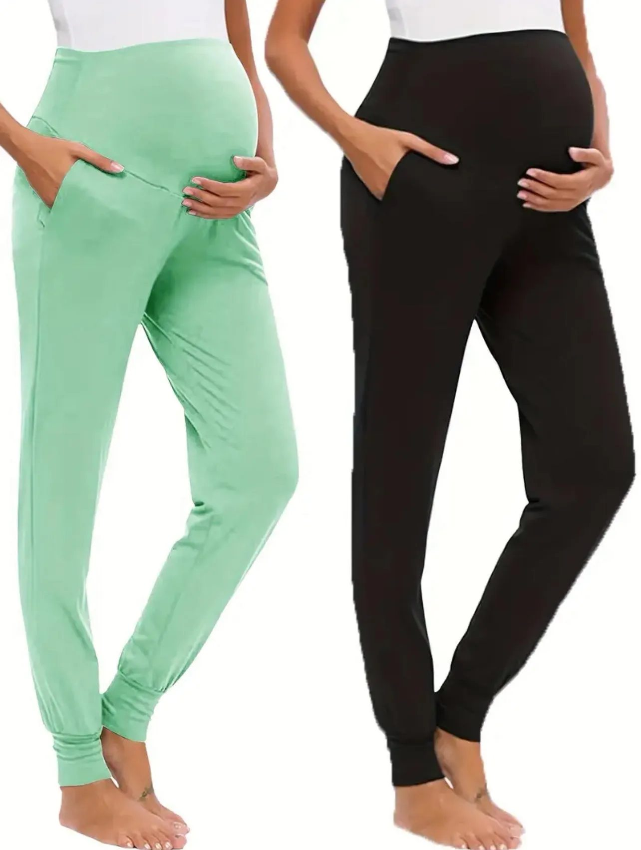 2pcs Comfy High Waist Tummy Support Maternity Sports Yoga Pants With Pocket, Baby Bumps  Collection