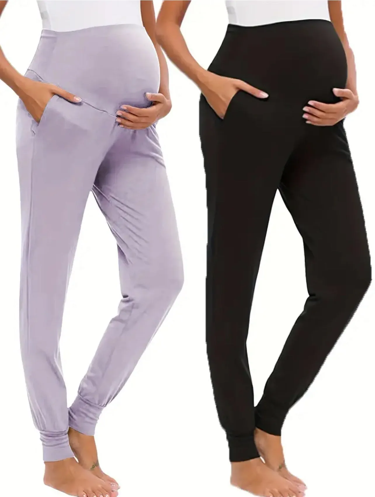 2pcs Comfy High Waist Tummy Support Maternity Sports Yoga Pants With Pocket, Baby Bumps  Collection