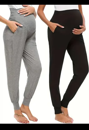 2pcs Comfy High Waist Tummy Support Maternity Sports Yoga Pants With Pocket, Baby Bumps  Collection