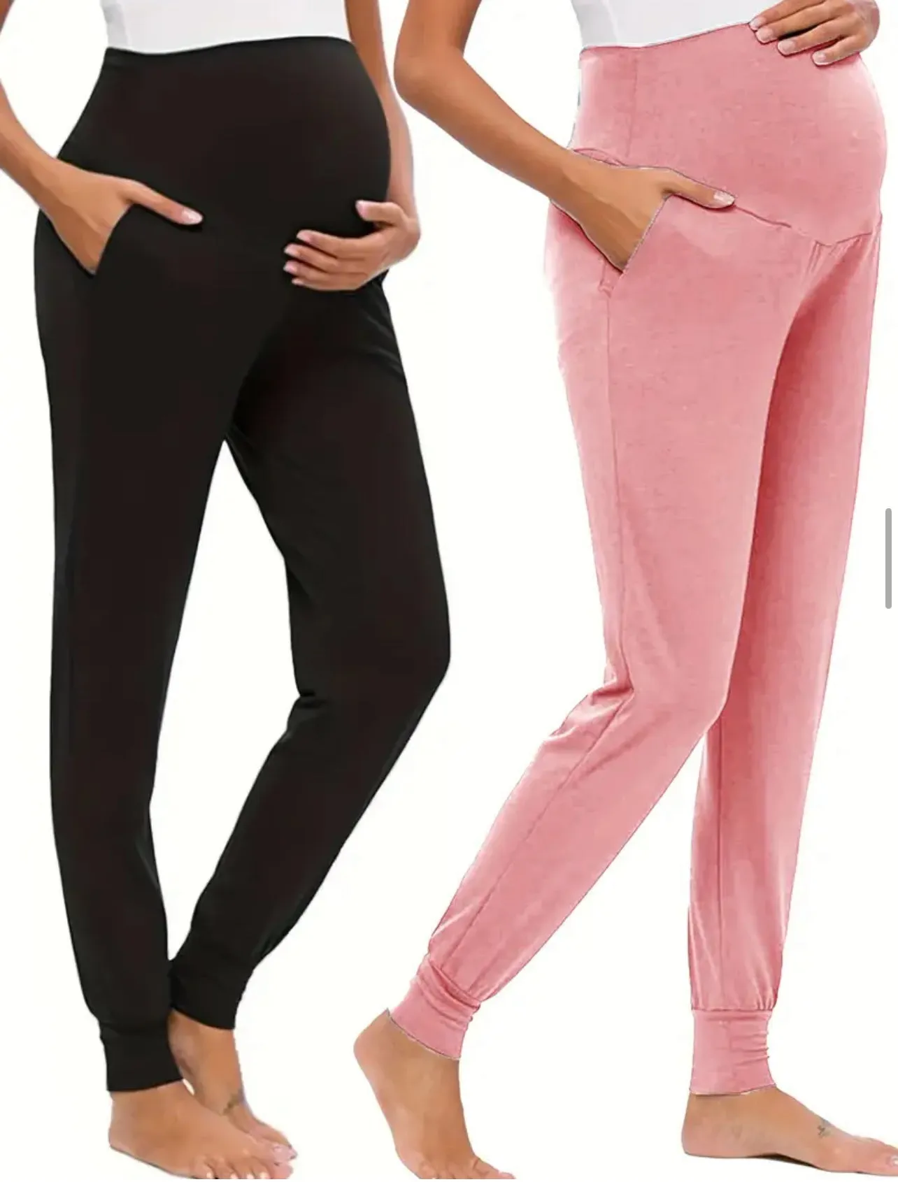 2pcs Comfy High Waist Tummy Support Maternity Sports Yoga Pants With Pocket, Baby Bumps  Collection