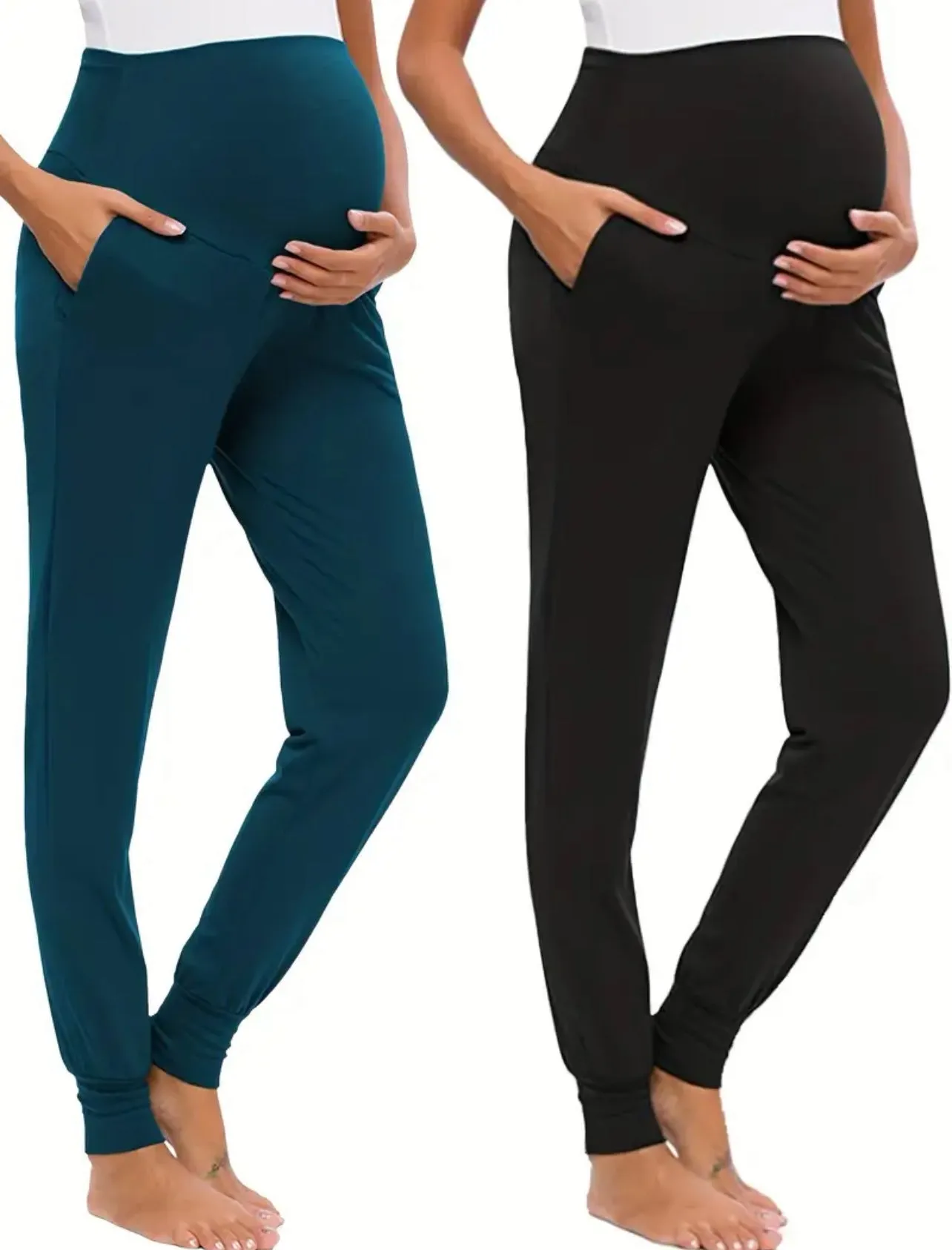 2pcs Comfy High Waist Tummy Support Maternity Sports Yoga Pants With Pocket, Baby Bumps  Collection