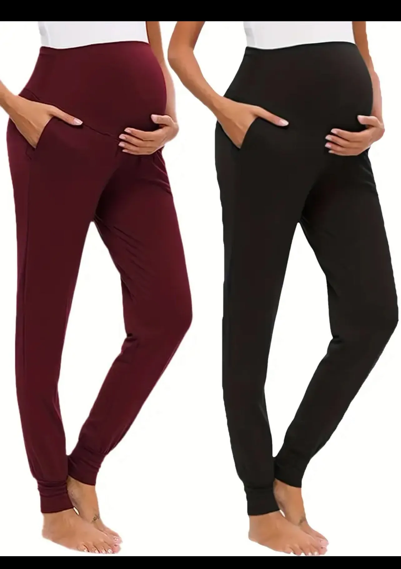 2pcs Comfy High Waist Tummy Support Maternity Sports Yoga Pants With Pocket, Baby Bumps  Collection