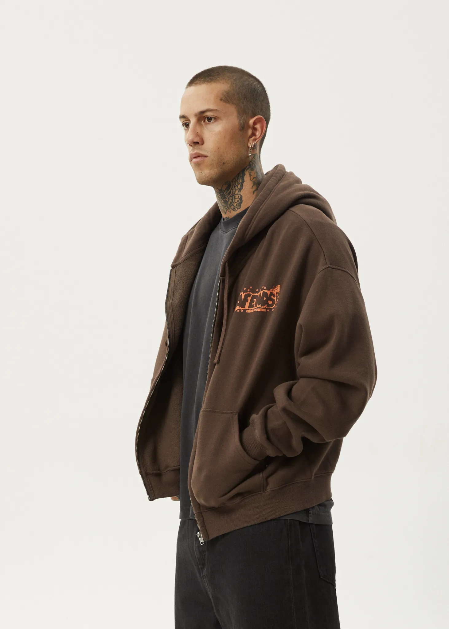 AFENDS Mens Cosmic Life - Zip Hood - Coffee