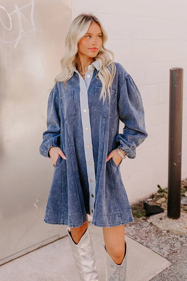 Afternoon Date Denim Mini Dress in Blue