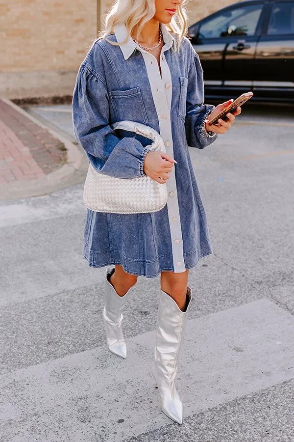 Afternoon Date Denim Mini Dress in Blue