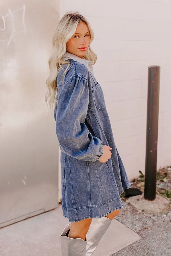 Afternoon Date Denim Mini Dress in Blue