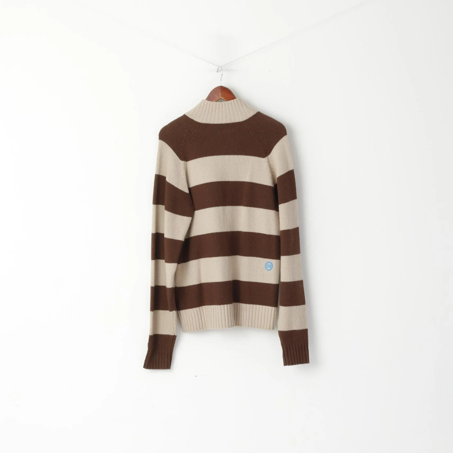 Animal Men M Sweater Brown Wool Blend Striped Logo Fit Full Zipper Cardigan