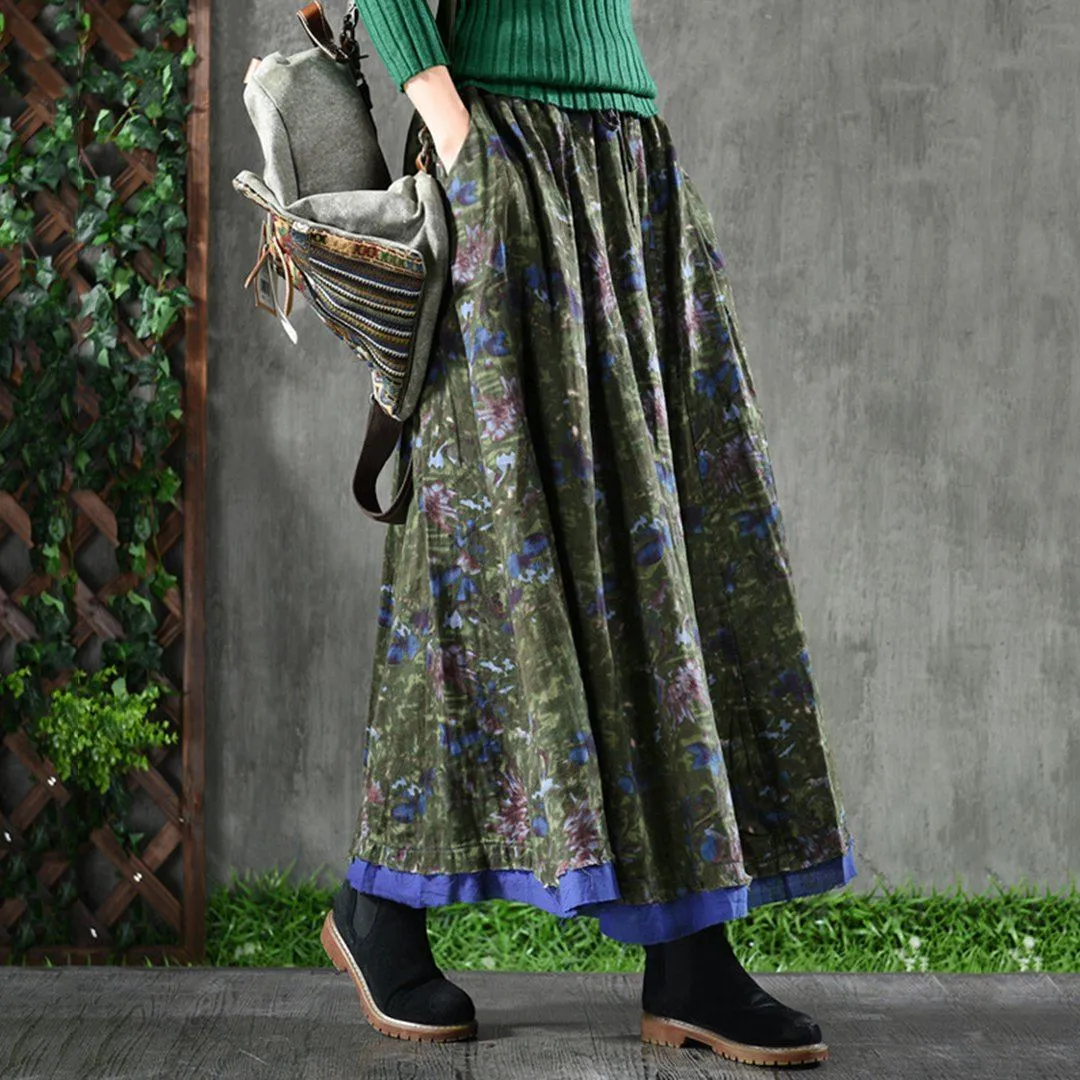 Babakud Retro Floral A-Line Cotton Skirts