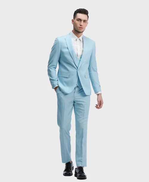 Baby Blue Skinny Fit Peak Lapel Suit