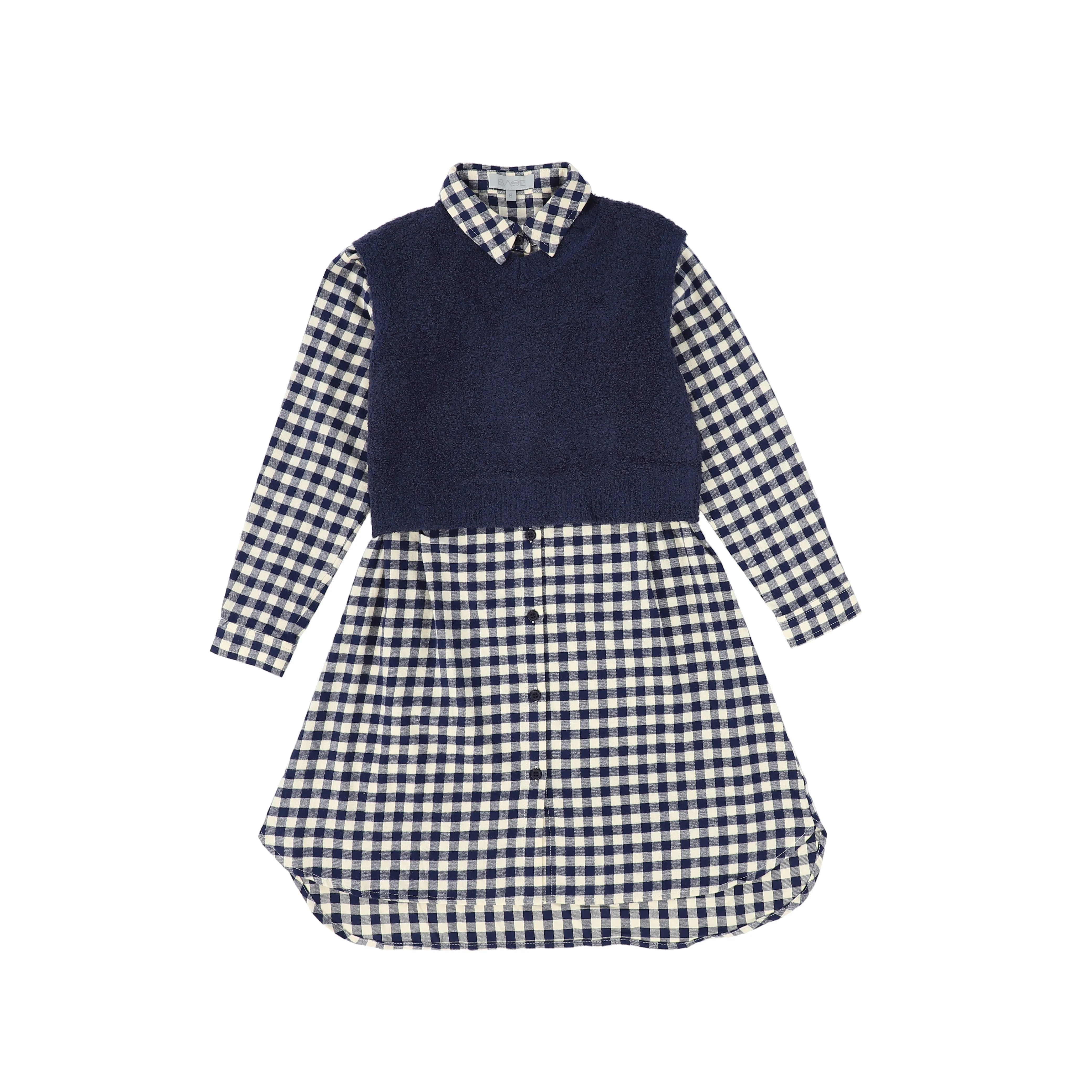 Bace Collection Navy Flannel Gingham Overlay Shirt Dress