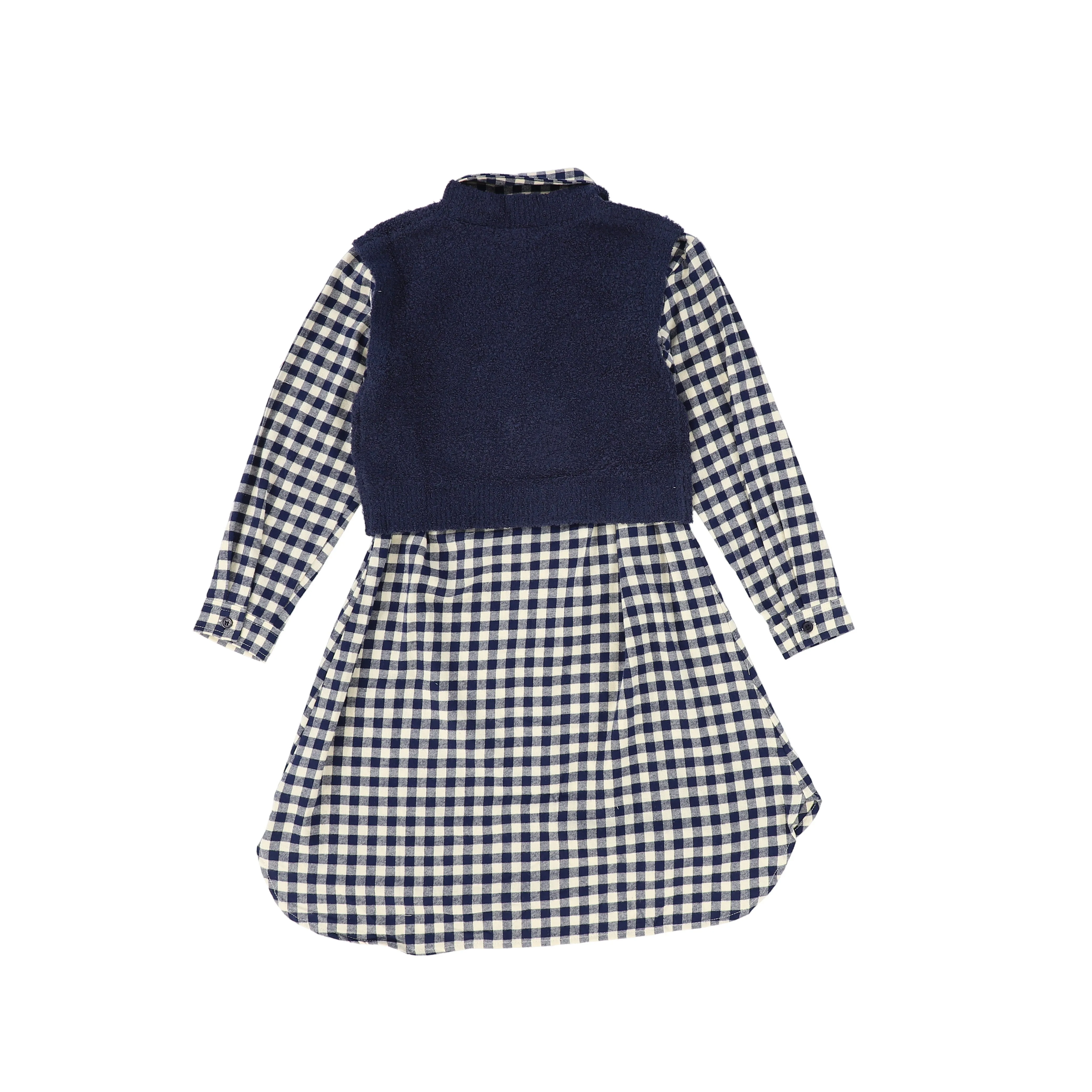 Bace Collection Navy Flannel Gingham Overlay Shirt Dress