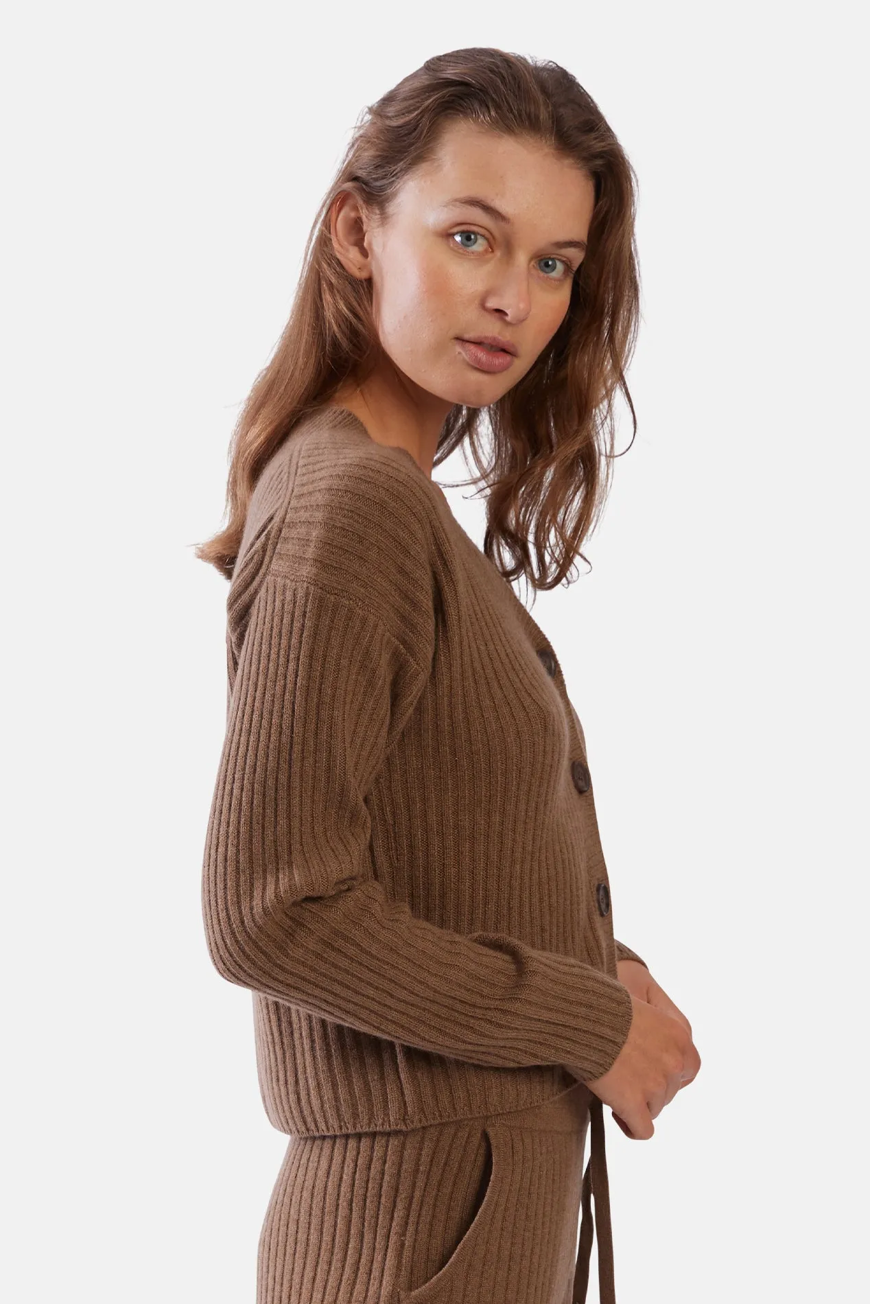 Beatrice Ribbed Cardigan Oak Gall