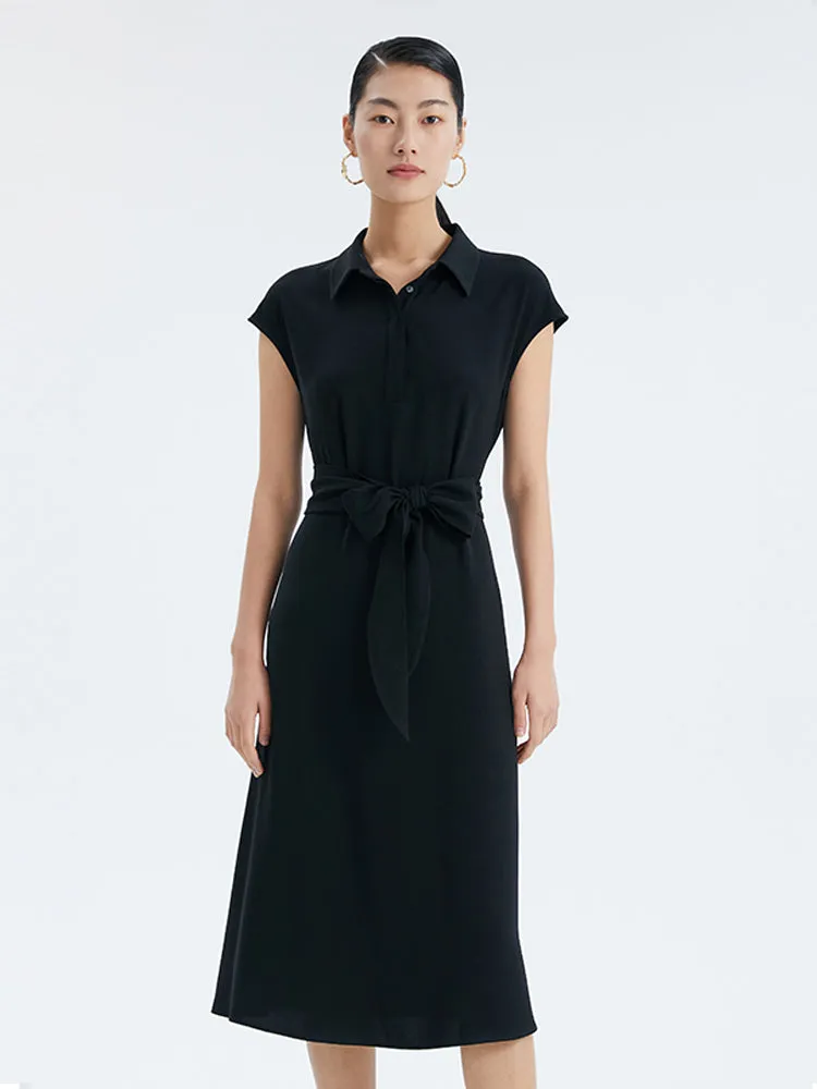 Black Acetate Fitted Shirt Midi Dress