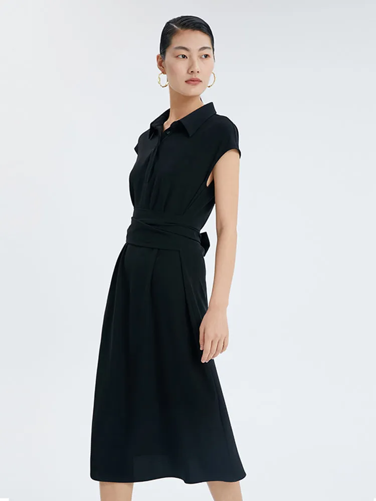 Black Acetate Fitted Shirt Midi Dress