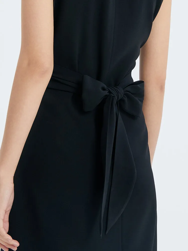 Black Acetate Fitted Shirt Midi Dress