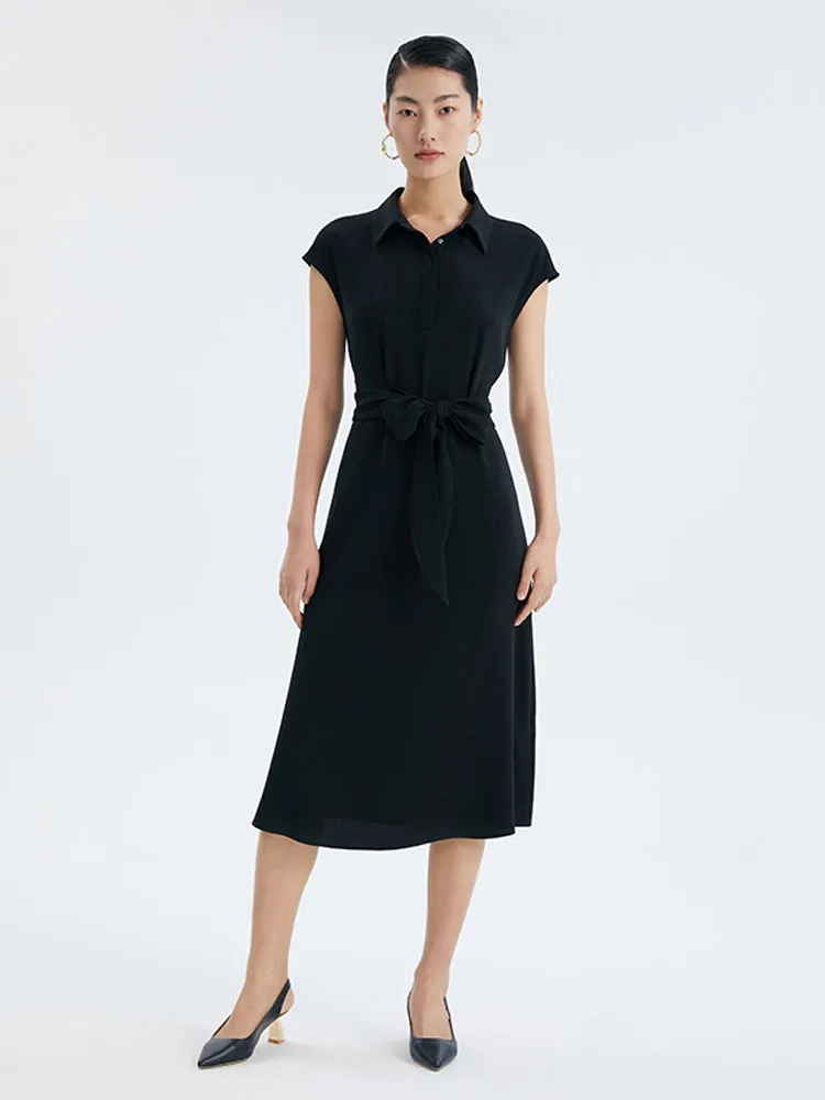 Black Acetate Fitted Shirt Midi Dress