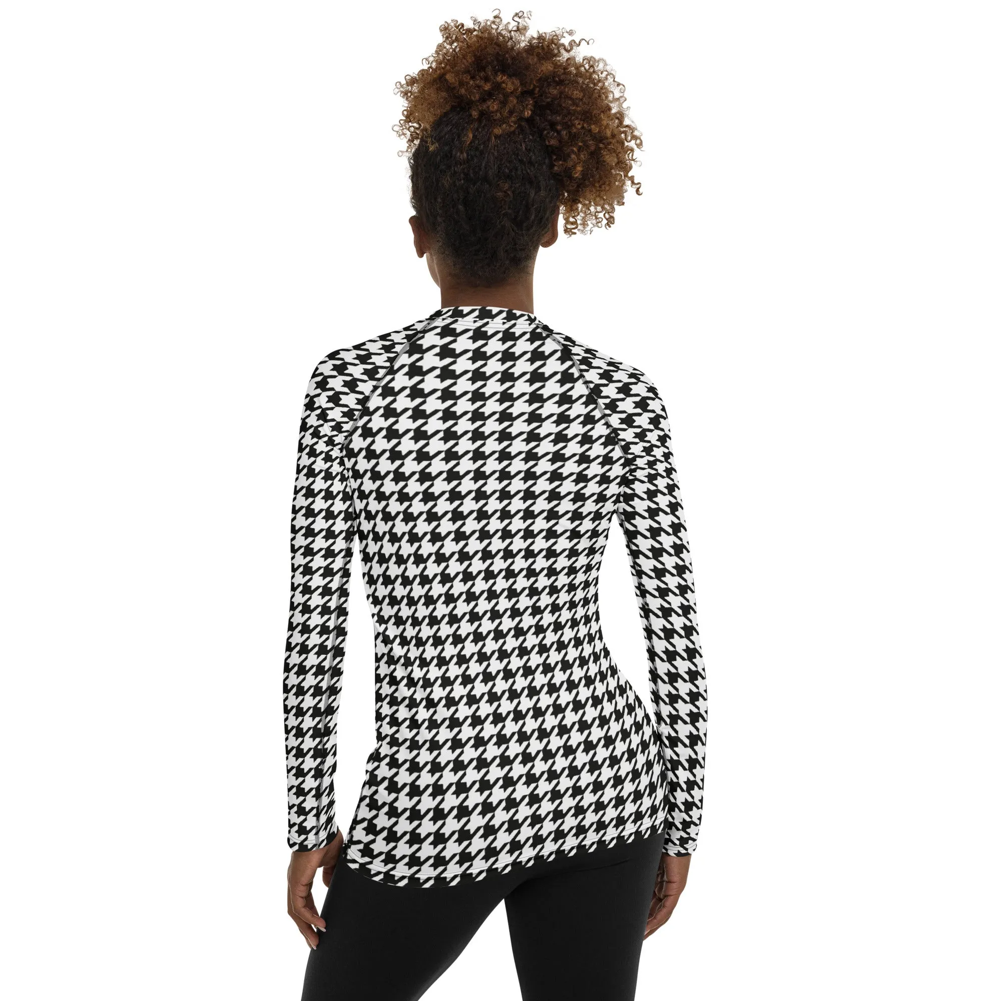 Black & White Houndstooth Print Rash Guard