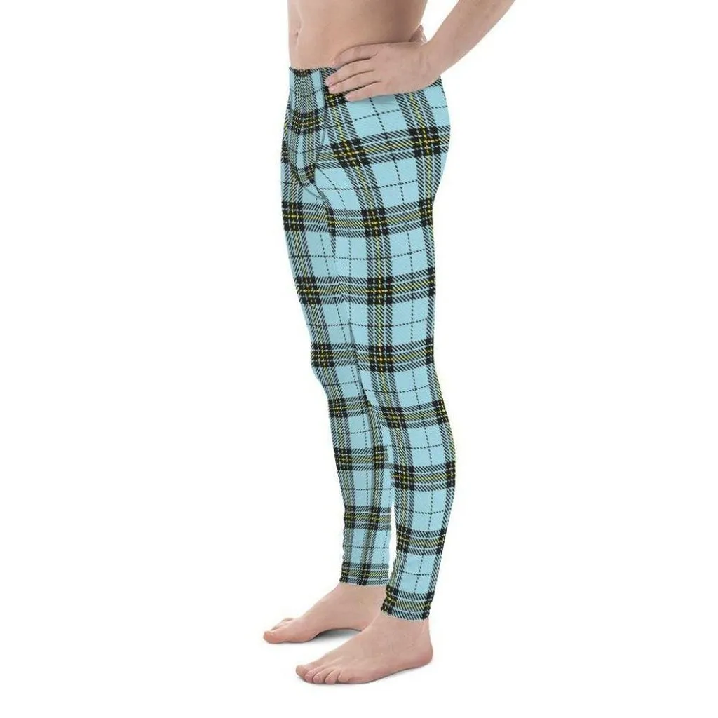 Blue Plaid Print Men's Leggings