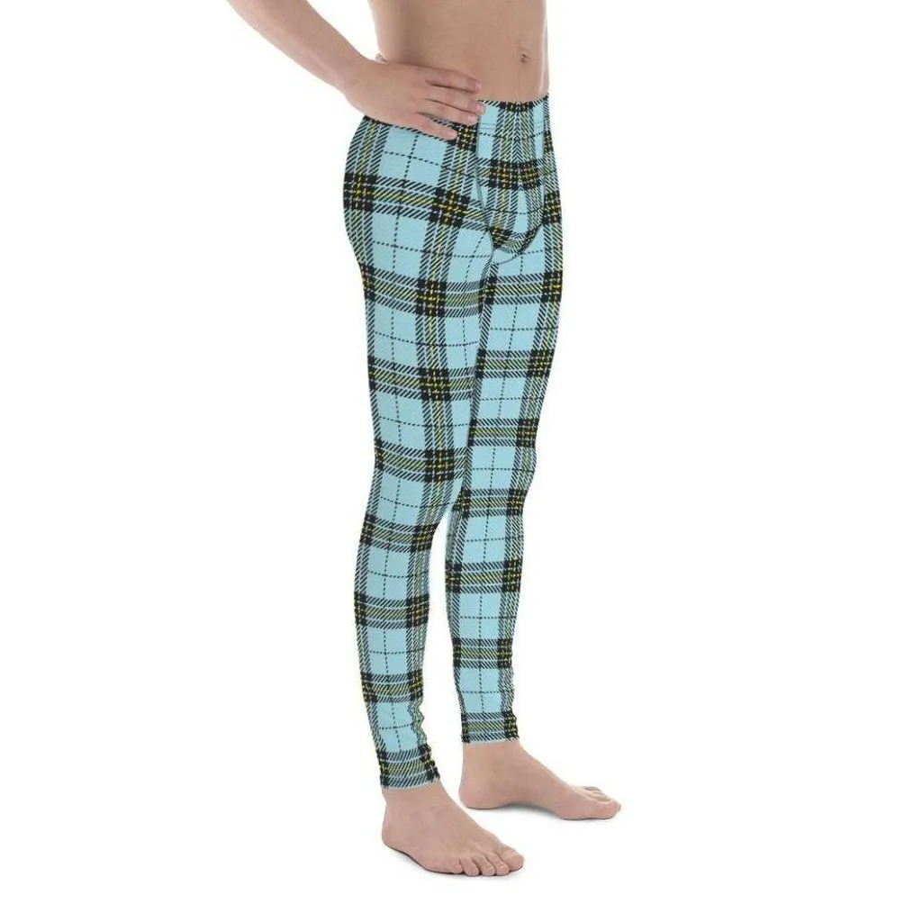 Blue Plaid Print Men's Leggings