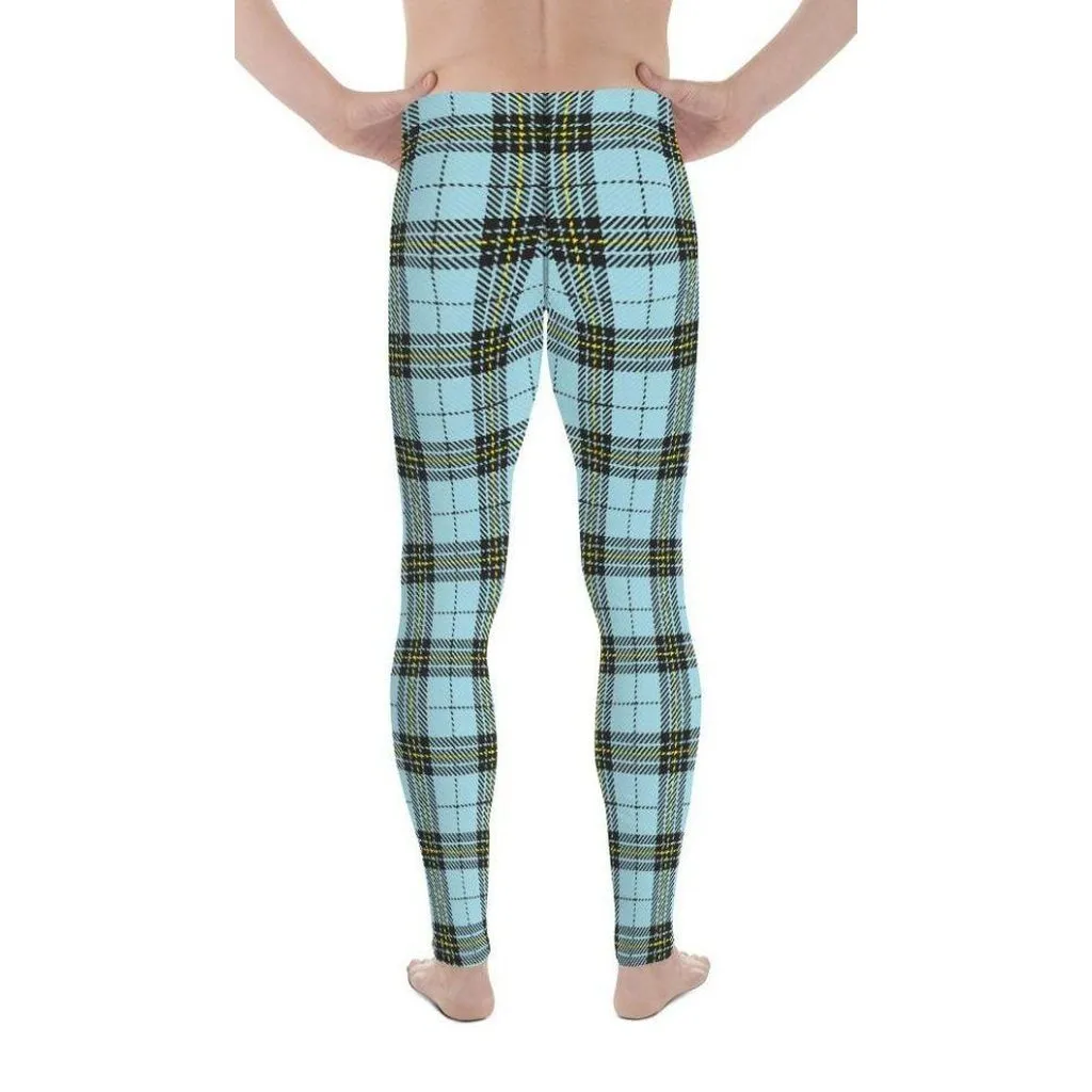 Blue Plaid Print Men's Leggings