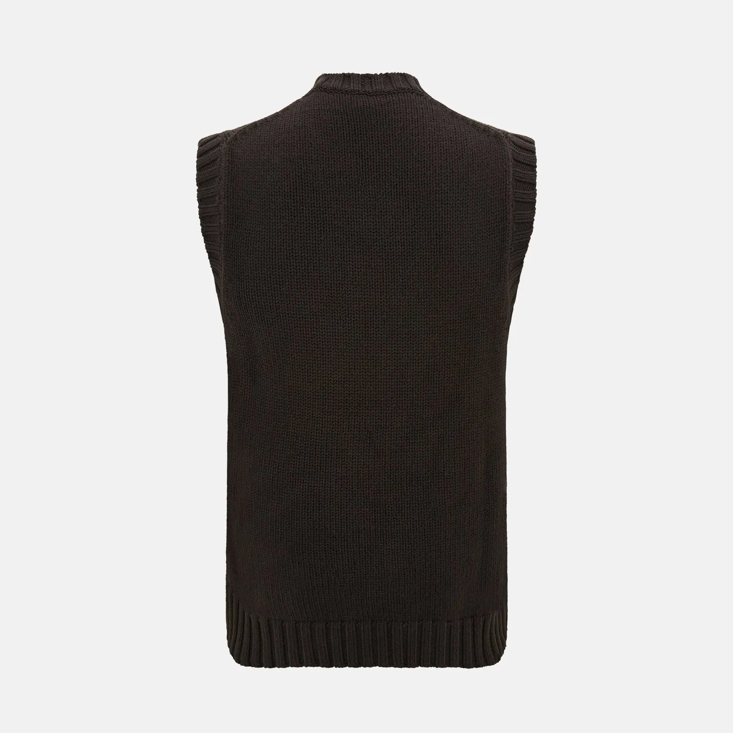 Brown Merino V-Neck Sleeveless Cardigan