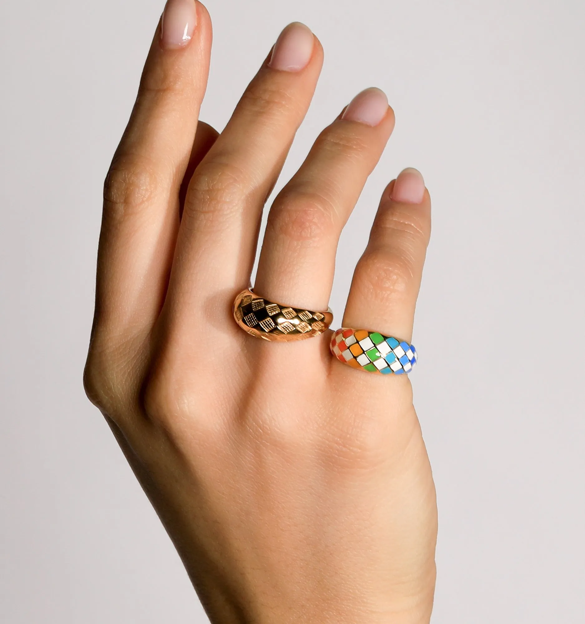 Checker Rings - Rainbow Set of 2