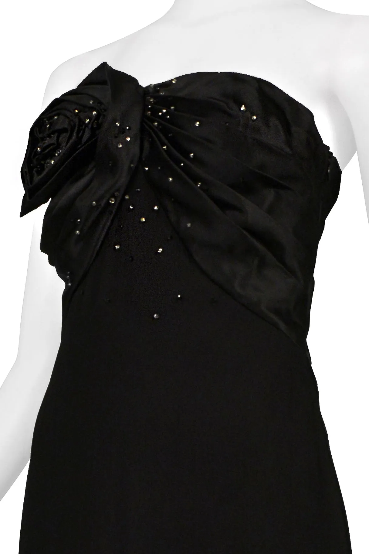 CHRISTIAN DIOR BY JOHN GALLIANO BLACK EVENING GOWN WITH ROSETTES & RHINESTONES 2008 RESORT