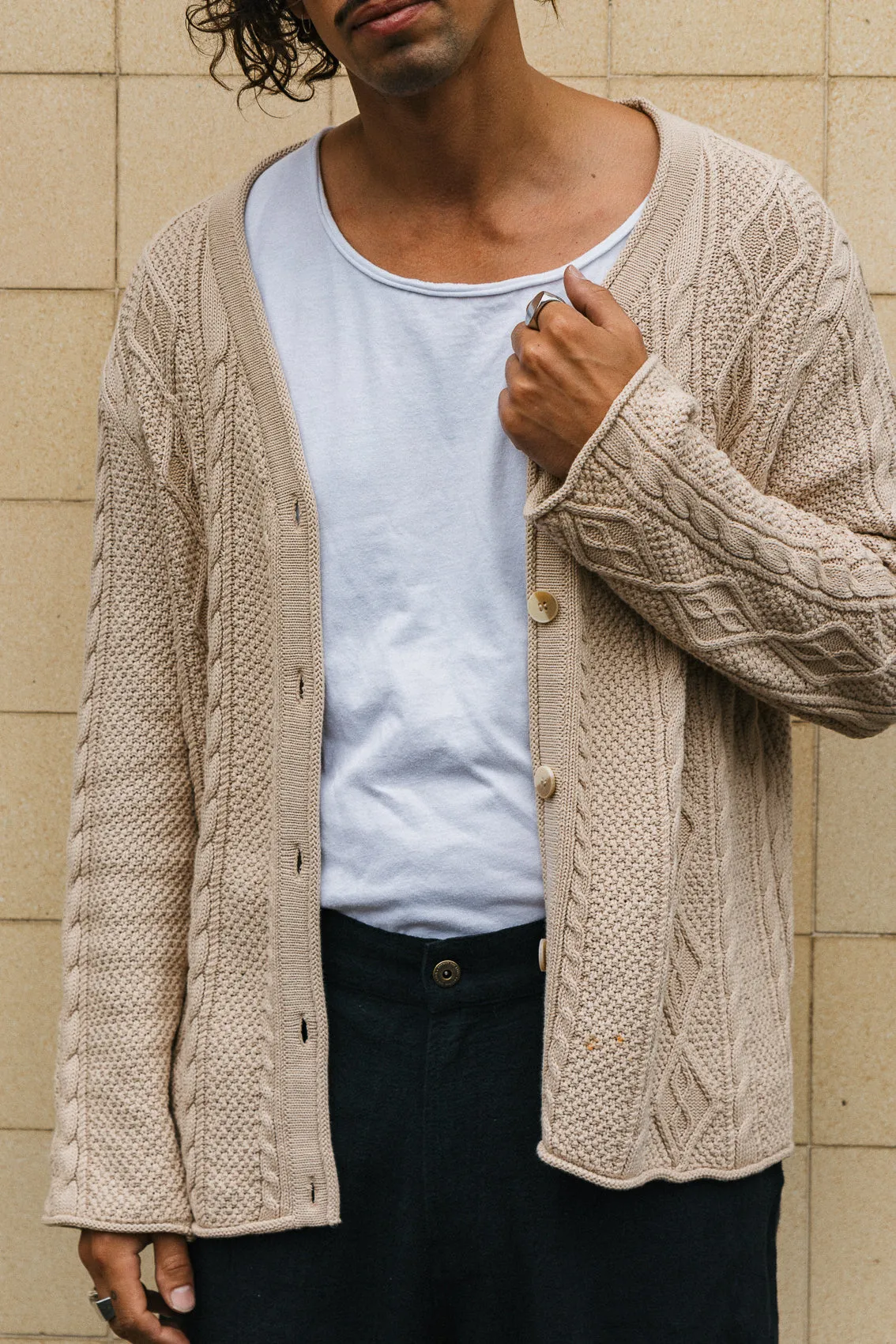 Cohen Cable Knit Cardigan - Beige