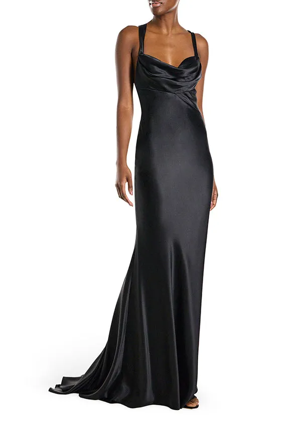 Cowl Neck Sleeveless Satin Gown