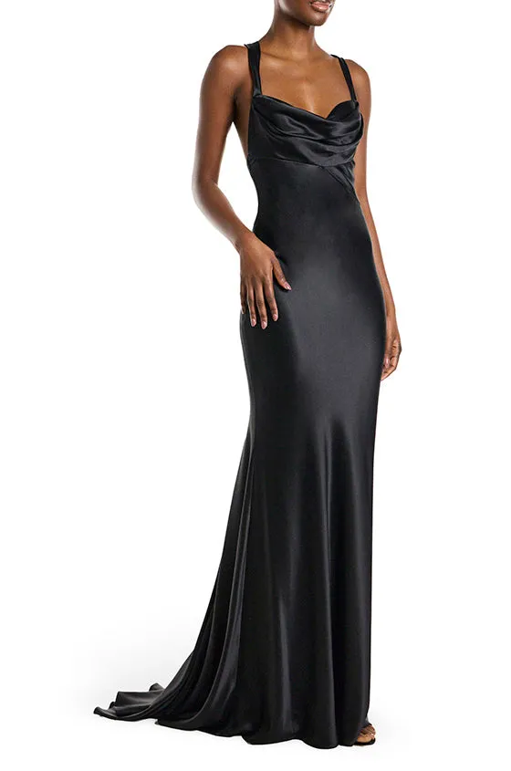 Cowl Neck Sleeveless Satin Gown