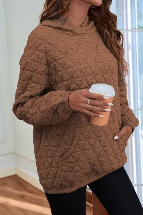 Cozy Coffee Quilted Kangaroo-Pocket Hoodie