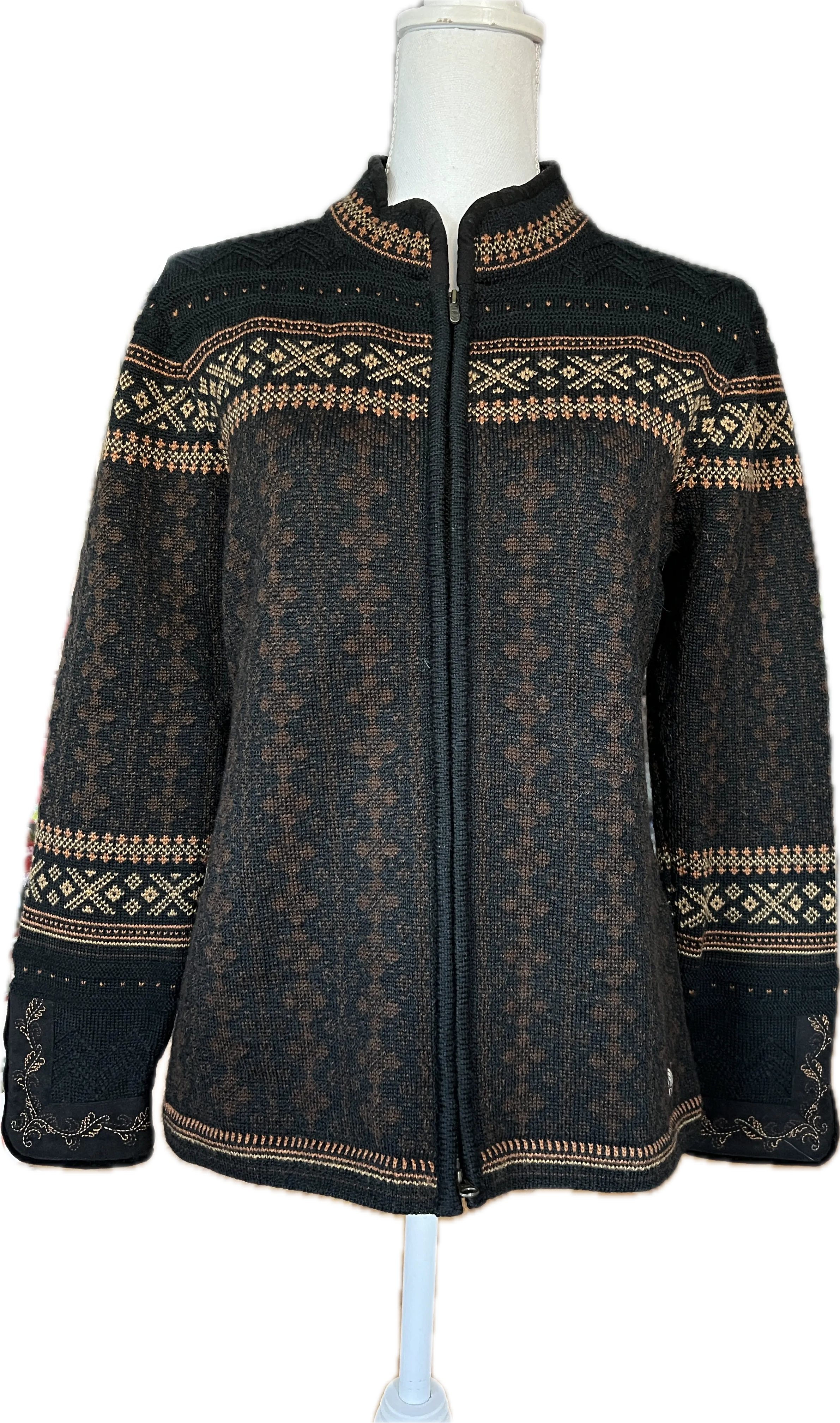 Dale of Norway Brown and Black Zipper Nordic Cardigan Sweater, M