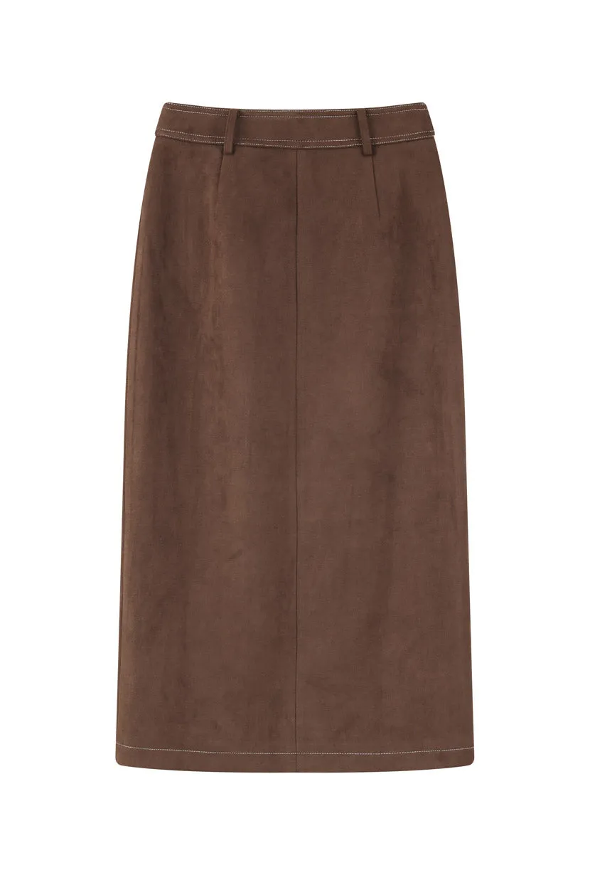 Debbie Suede Pencil Skirt - Chocolate