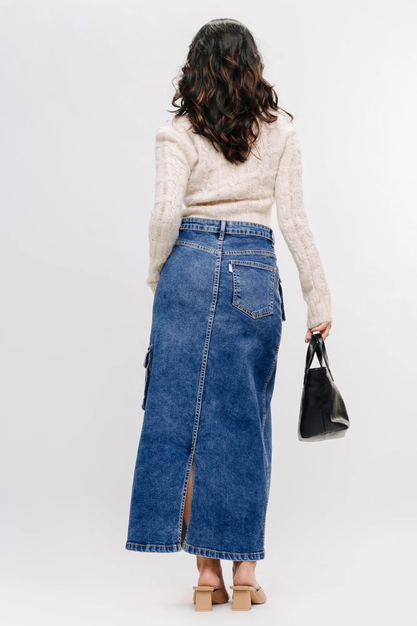 Denim Cargo Midi Skirt