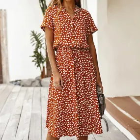 Dots Print 2024 New Tunic Vintage Midi Casual Holiday Beach Boho Dress