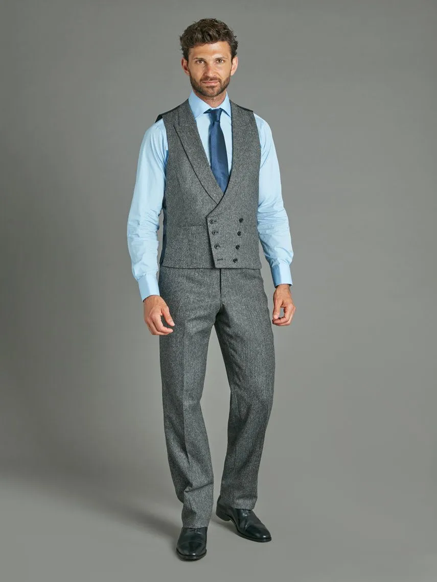 Double Breasted Wool Vest - Flecked Mid Grey