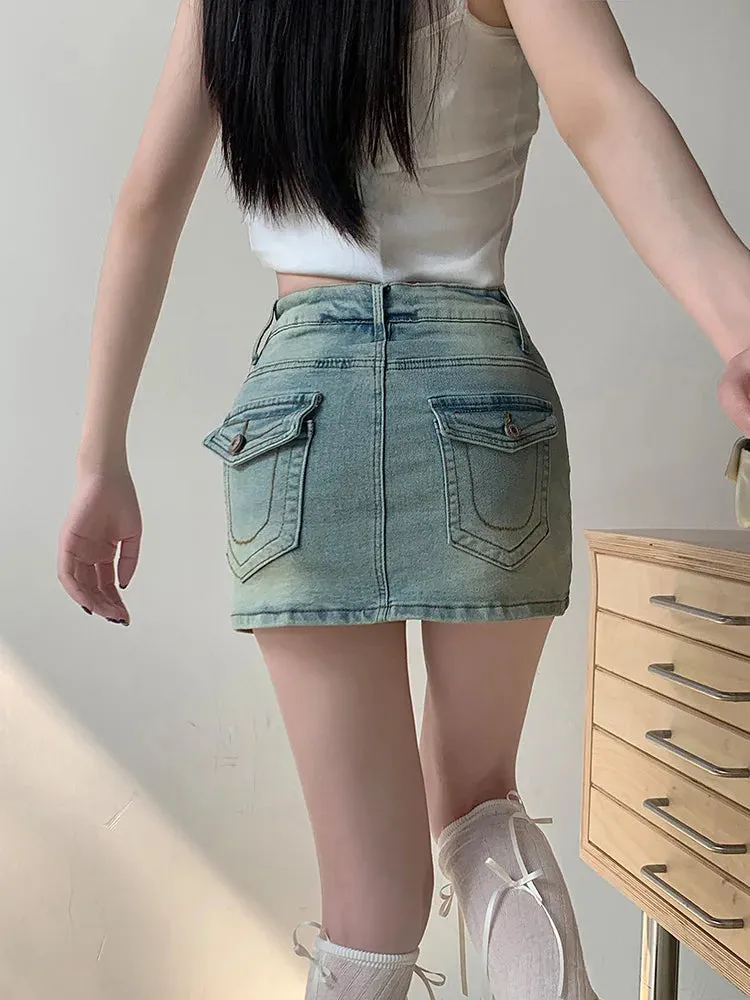 DressBetty - Y2K Vintage Short Denim Fashion A-line Washed Jeans Skirt