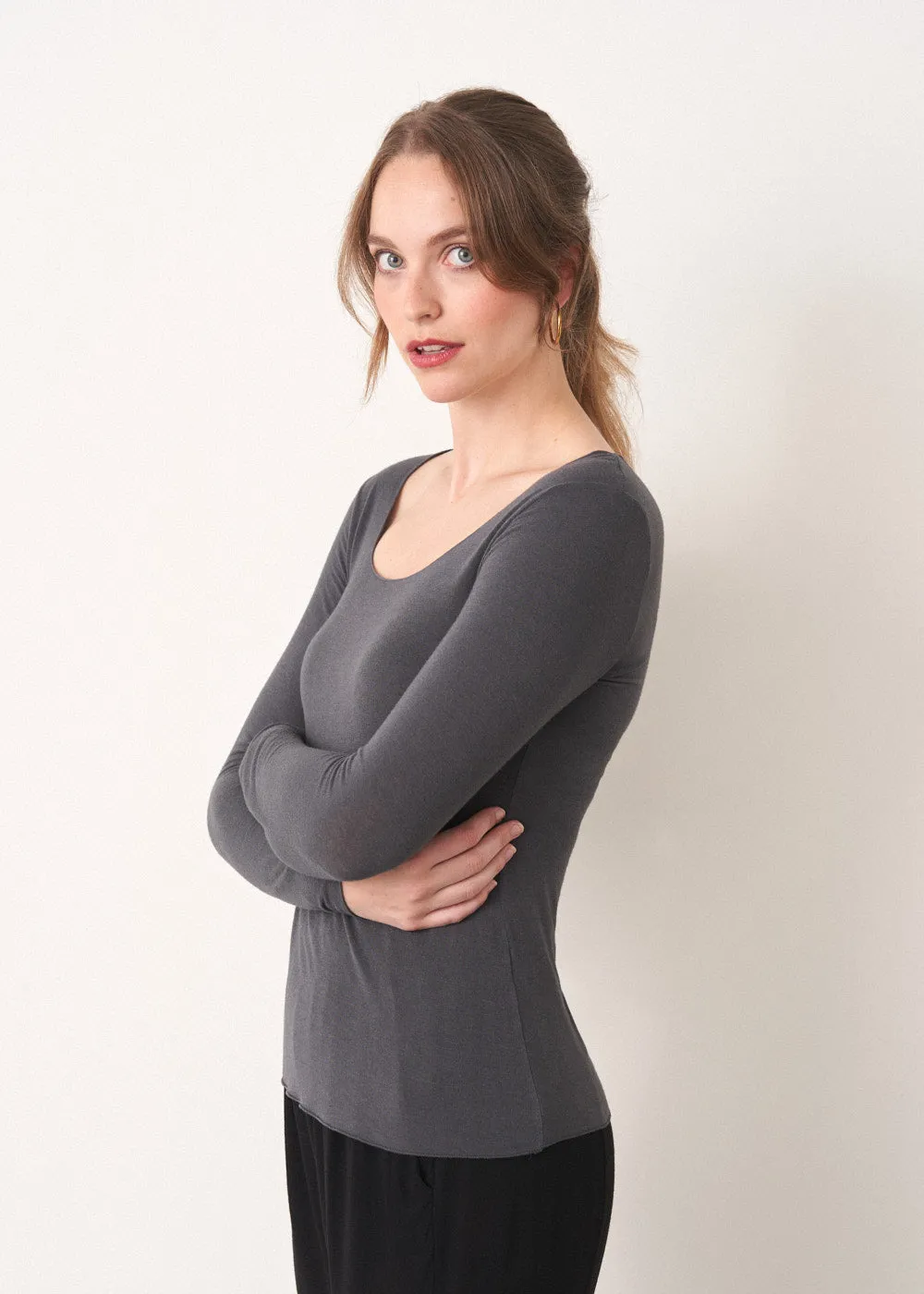 EDDY SOFT CASHMERE MIX TOP - BLUE GREY