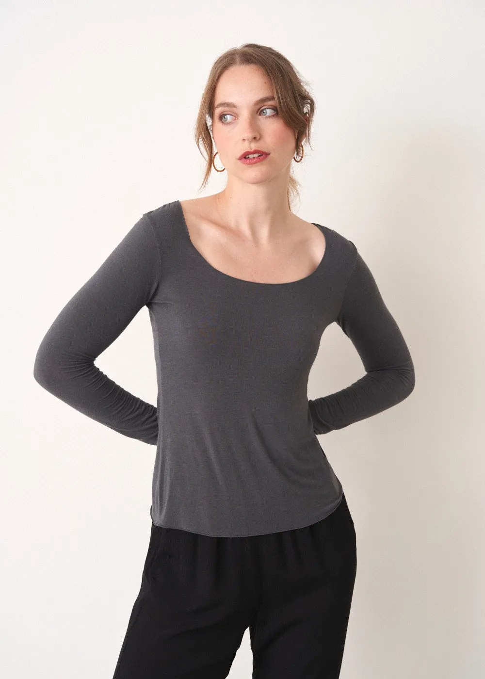 EDDY SOFT CASHMERE MIX TOP - BLUE GREY