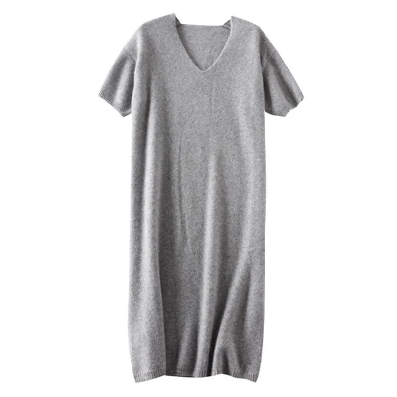 European and American trend V-neck high-grade cashmere sweater dress