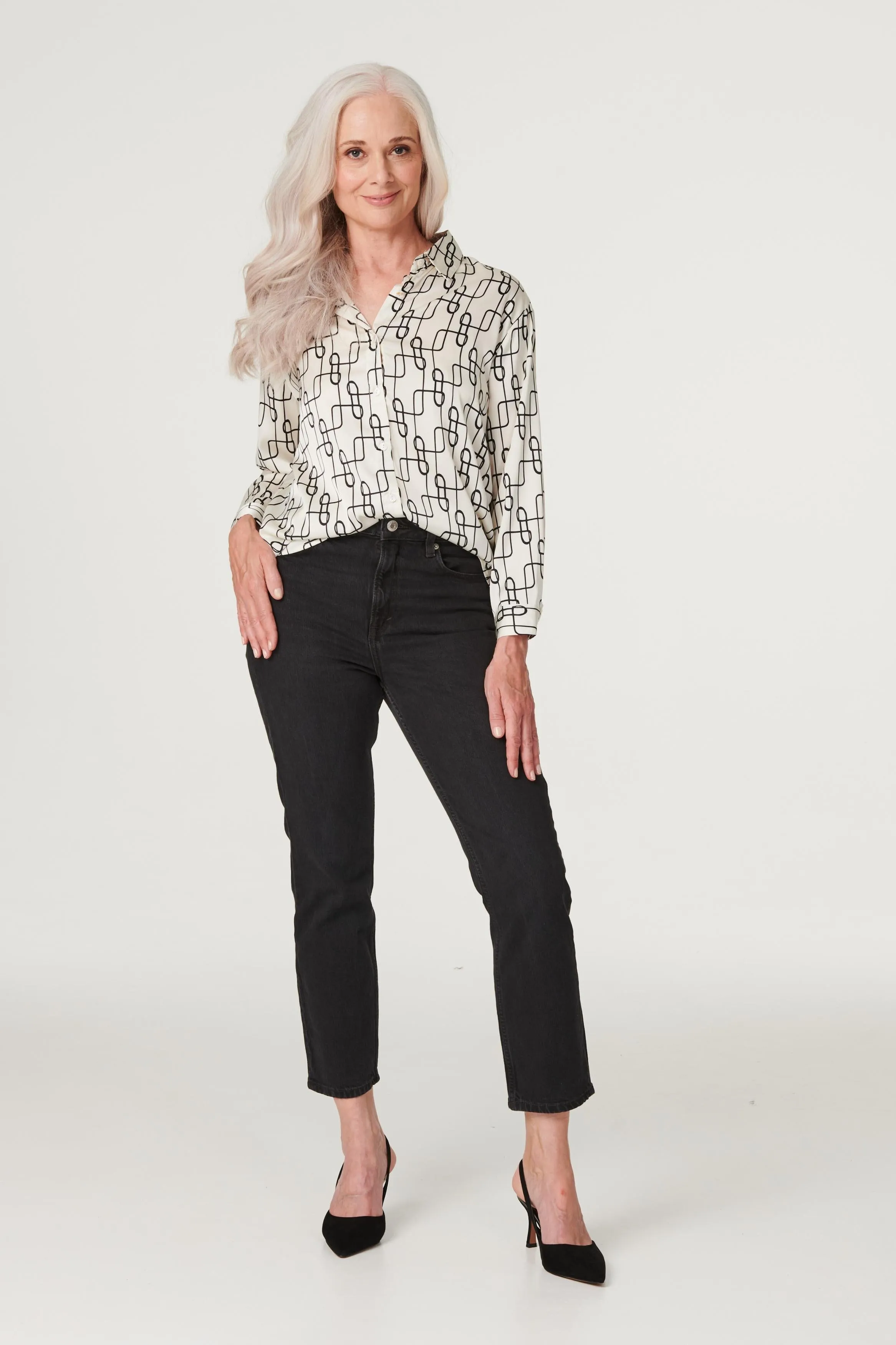 Geo Print Satin Shirt