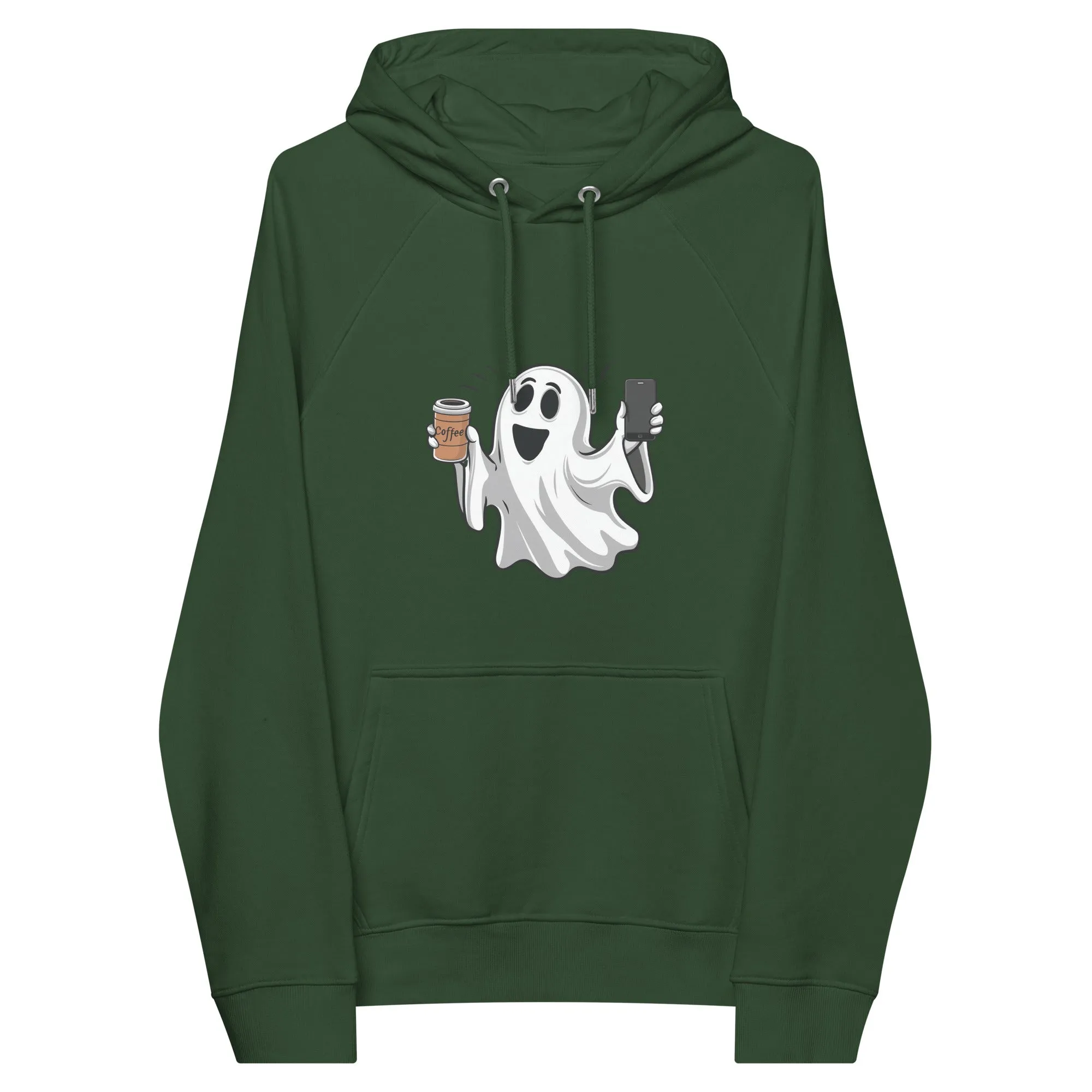 Ghost with Coffee Halloween Graphic Men Eco Raglan Hoodie