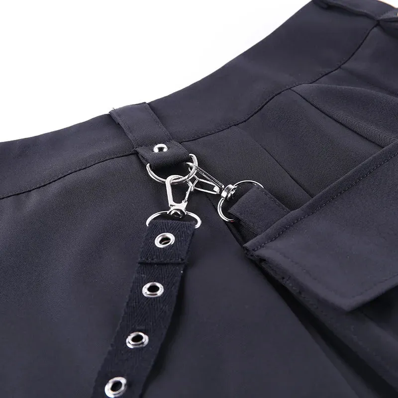 Harajuku Punk Gothic Black High Waist Black Skirts Women Sexy Patchwork Bandage Mini Female Streetwear Black Skirt