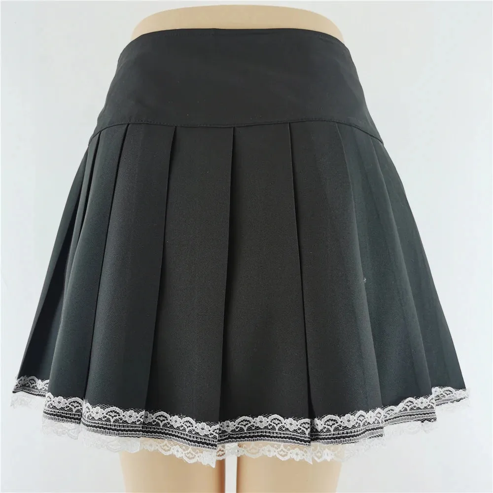 Harajuku Punk Gothic Black High Waist Black Skirts Women Sexy Patchwork Bandage Mini Female Streetwear Black Skirt