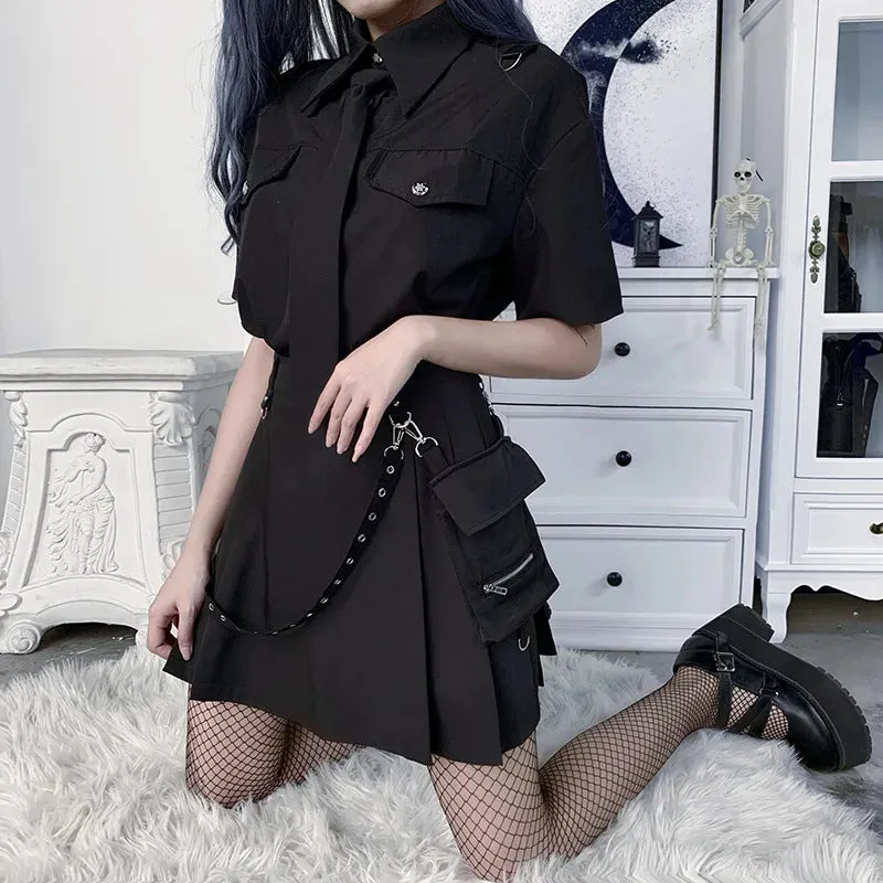 Harajuku Punk Gothic Black High Waist Black Skirts Women Sexy Patchwork Bandage Mini Female Streetwear Black Skirt