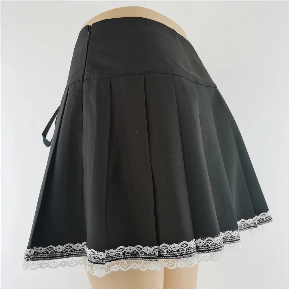 Harajuku Punk Gothic Black High Waist Black Skirts Women Sexy Patchwork Bandage Mini Female Streetwear Black Skirt