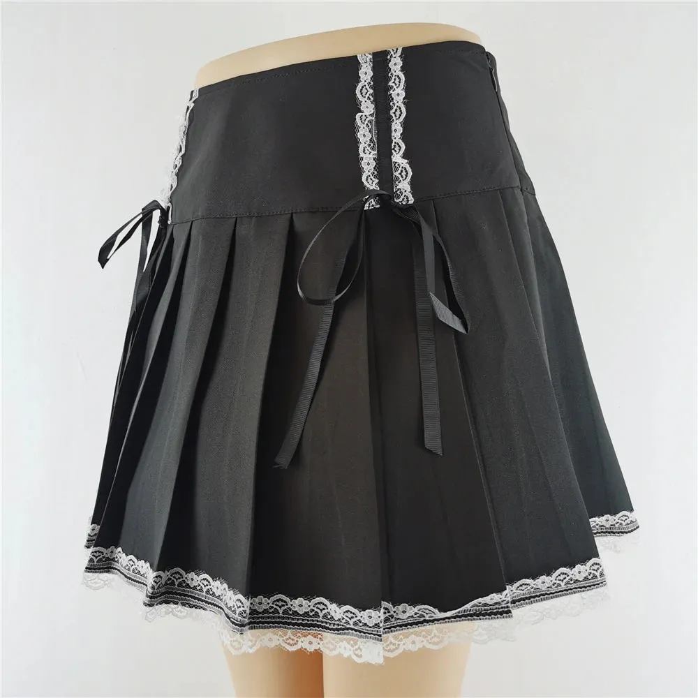 Harajuku Punk Gothic Black High Waist Black Skirts Women Sexy Patchwork Bandage Mini Female Streetwear Black Skirt