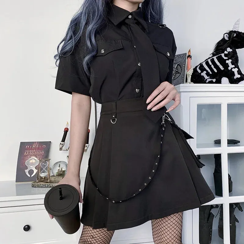 Harajuku Punk Gothic Black High Waist Black Skirts Women Sexy Patchwork Bandage Mini Female Streetwear Black Skirt