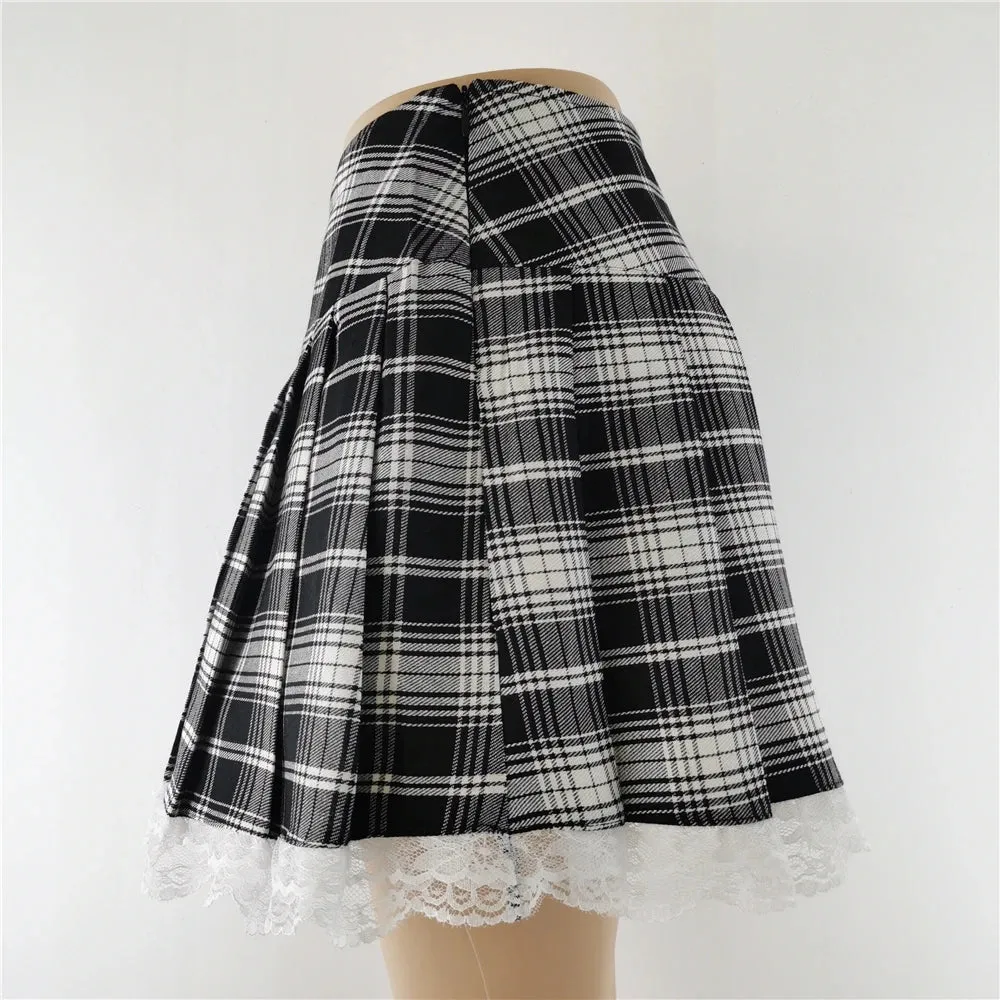 Harajuku Punk Gothic Black High Waist Black Skirts Women Sexy Patchwork Bandage Mini Female Streetwear Black Skirt