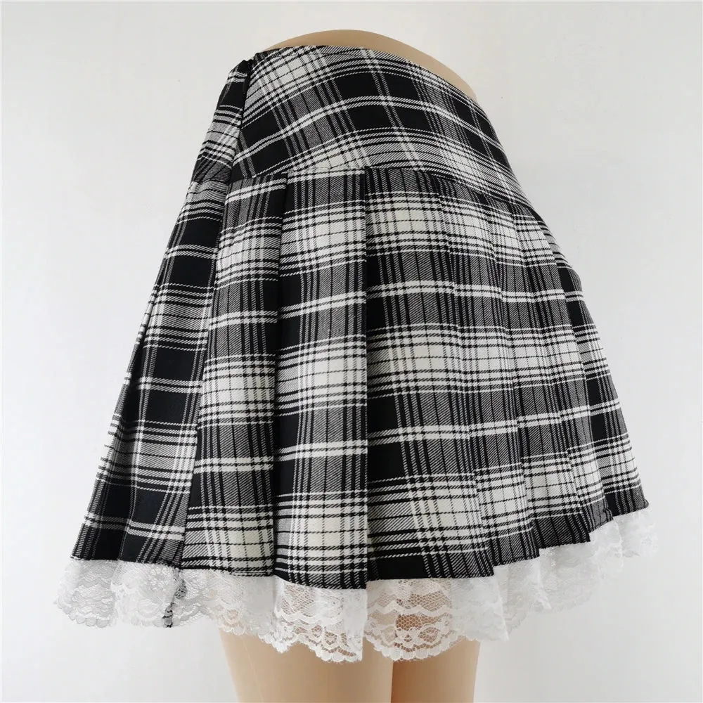 Harajuku Punk Gothic Black High Waist Black Skirts Women Sexy Patchwork Bandage Mini Female Streetwear Black Skirt